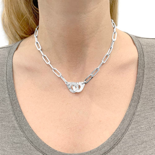 Collier Dinh Van Menottes R.15 - Collier XL en or blanc et diamants 58 Facettes 35223