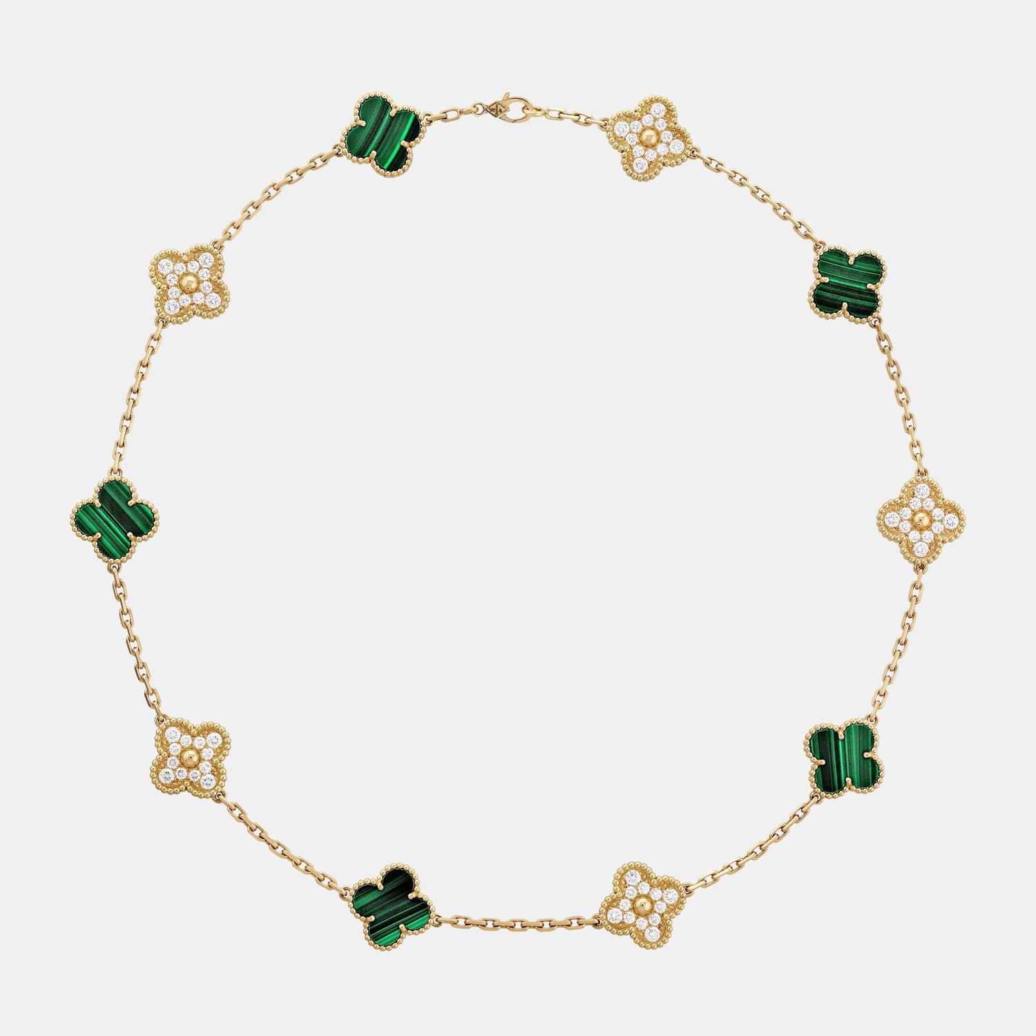 Collier Vintage Alhambra Or jaune Diamant 2.42ct 10 motifs