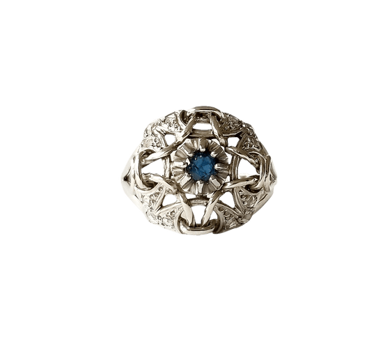 Bague 54 Bague ancienne or blanc saphir et diamants anciens 58 Facettes