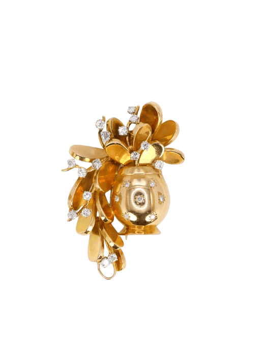 Broche Broche vintage pot de fleurs or jaune platine diamants 58 Facettes 1028.11