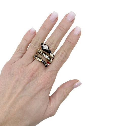 Bague 56 Bague serpent vintage en or jaune, émail et diamants 58 Facettes 35134