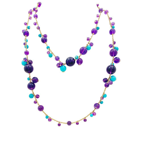 Collier Sautoir Cartier, "Délices de Goa", or rose, améthystes, turquoises et diamants. 58 Facettes 35058