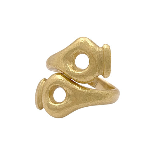 Bague 56 Lalaounis Mesopotamia - Bague croisée en or jaune 916 martelé 58 Facettes 34908