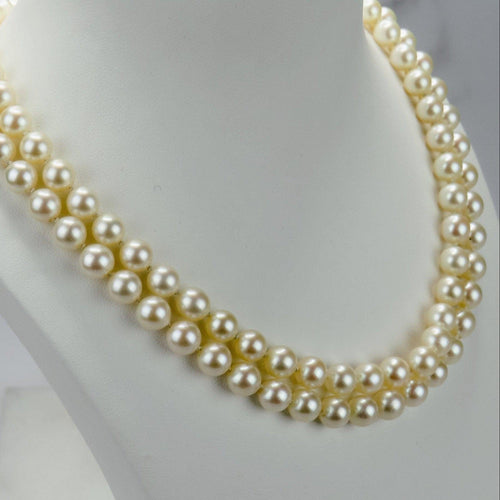 Halskjede Halskjede - Akoya-perler i to rader i 14K hvitt gull, diamanter og safir 58 Facettes 2029