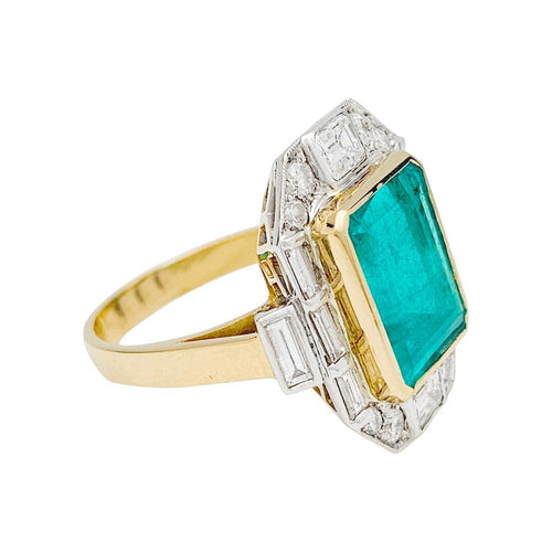 Bague 55 Bague en or jaune et or blanc 750 émeraude et diamants 58 Facettes 30866