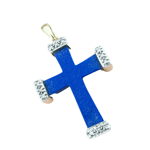 Pendentif GARLAND - Pendentif Croix Lapis-lazuli & Diamants 58 Facettes AA 1572