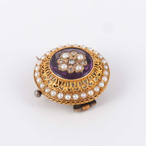 Broche Broche Fleur d'améthyste Perles Diamants 58 Facettes 1