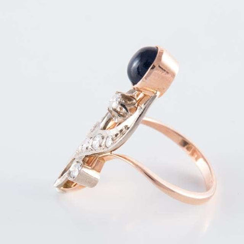 Bague Bague florale Saphir cabochon Diamants 58 Facettes 1