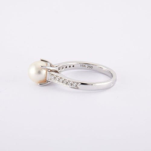 Bague 52 / Blanc/Gris / Or 750 Bague Solitaire Perle et diamants 58 Facettes 130136R-160047R