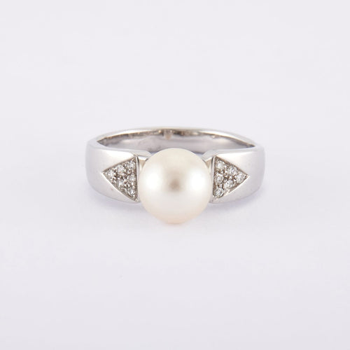 Bague 59 / Blanc/Gris / Or 750 Bague perle et diamants 58 Facettes 120085R