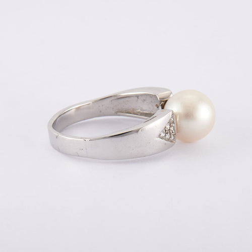 Bague 59 / Blanc/Gris / Or 750 Bague perle et diamants 58 Facettes 120085R