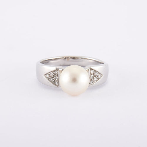 Bague 59 / Blanc/Gris / Or 750 Bague perle et diamants 58 Facettes 120085R