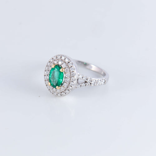 Bague 53 Bague style Marguerite Emeraude Diamants 58 Facettes 1