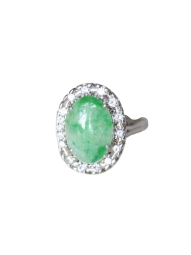 Bague Bague de fiançailles jade entourage diamants sur or blanc 58 Facettes