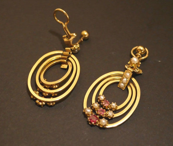 Boucles d'oreilles Pendants d'Oreilles Rubis Et Perles Fines, Or 18 Carats 58 Facettes 1024657
