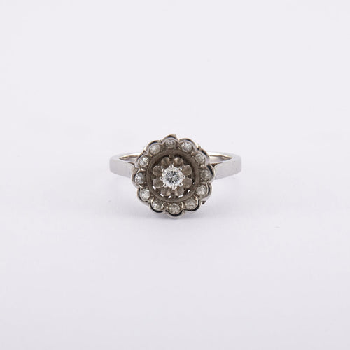 Bague 56 / Blanc/Gris / Or 750 Bague Fleur Or et diamants 58 Facettes 140278R