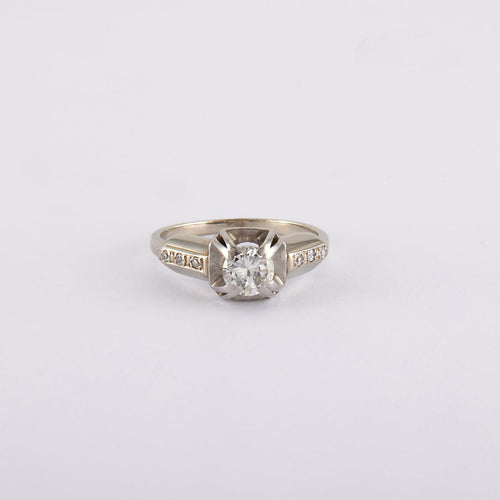 Bague 48 / Blanc/Gris / Or 750 Bague Solitaire Diamant 0.48 carat 58 Facettes 170001R