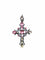 Pendentif Croix ancienne en argent, émail, et pierres du Rhin 58 Facettes