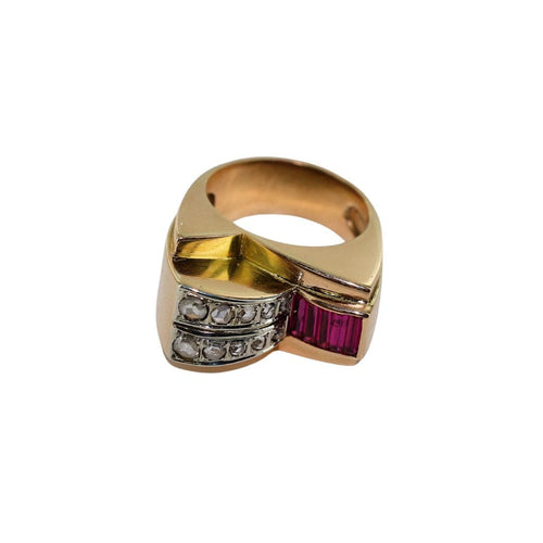 Bague 53 Bague Tank or jaune pierres rouges 58 Facettes
