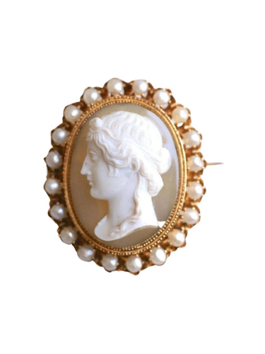 Broche camée agate et perles fines 58 Facettes
