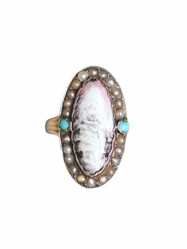 Bague Bague ancienne en or et argent, miniature sur porcelaine 58 Facettes