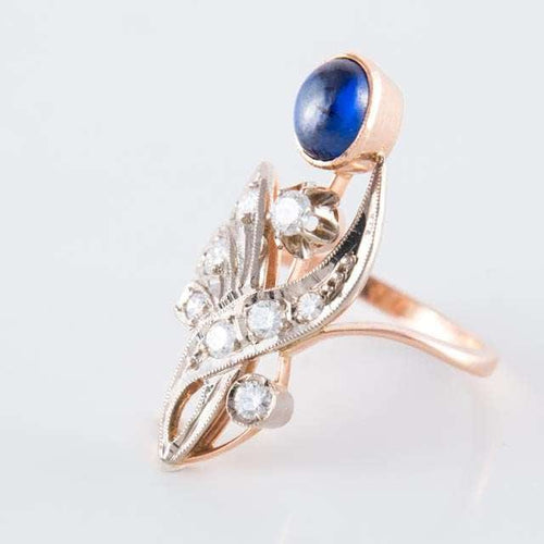 Bague Bague florale Saphir cabochon Diamants 58 Facettes 1