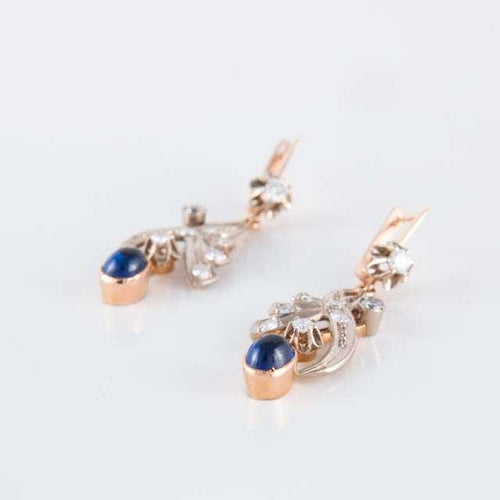 Boucles d'oreilles Boucles d'oreilles pendantes Saphirs cabochon Diamants 58 Facettes 1