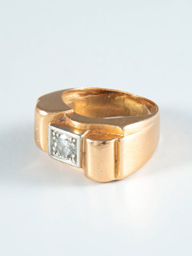 Bague 53 Bague Tank or jaune et Diamant 58 Facettes