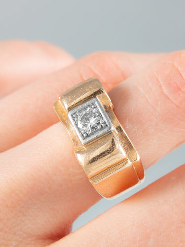 Bague 53 Bague Tank or jaune et Diamant 58 Facettes