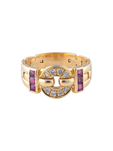 Bague Bague Vintage Or jaune Diamants Rubis, Maille Panthère 58 Facettes