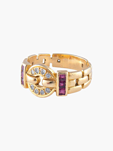 Bague Bague Vintage Or jaune Diamants Rubis, Maille Panthère 58 Facettes