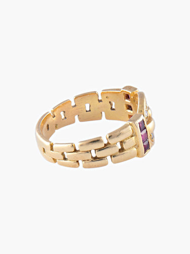 Bague Bague Vintage Or jaune Diamants Rubis, Maille Panthère 58 Facettes