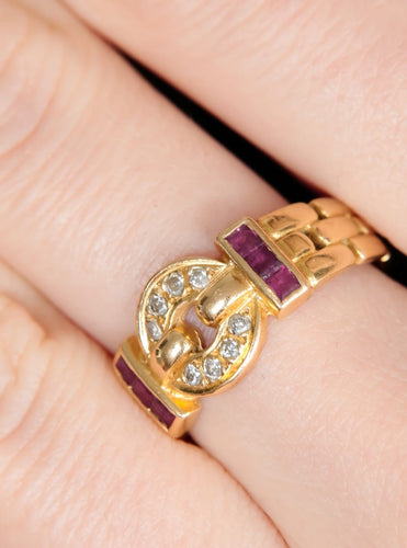 Bague Bague Vintage Or jaune Diamants Rubis, Maille Panthère 58 Facettes