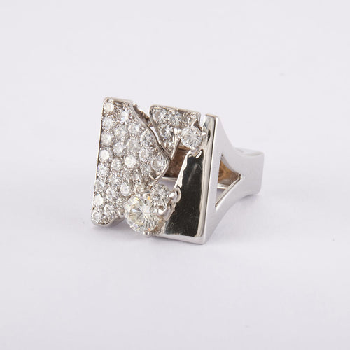 Bague 51 / Blanc/Gris / Or 750‰ Bague Chevalière Diamants 58 Facettes 220581R