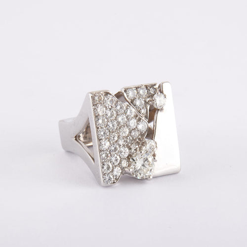 Bague 51 / Blanc/Gris / Or 750‰ Bague Chevalière Diamants 58 Facettes 220581R