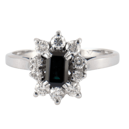 Bague 55 Bague Marguerite Saphir rectangulaire Diamants 58 Facettes DV0042-10