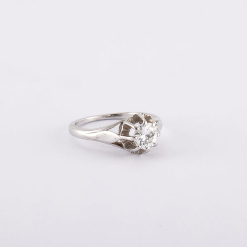 Bague 46 / Blanc/Gris / Or 750 Bague Solitaire Diamant 0.45 carat 58 Facettes 180182R