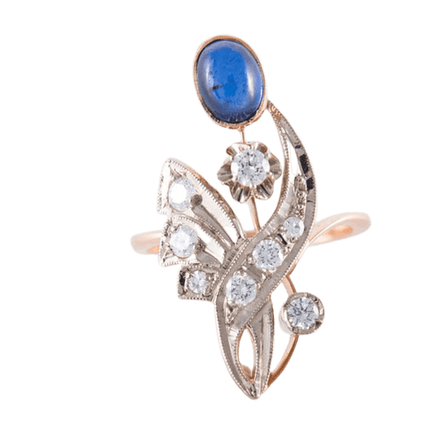 Bague Bague florale Saphir cabochon Diamants 58 Facettes 1