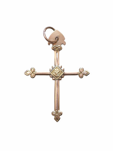 Pendentif Croix Jeannette ancienne régionale en or rose 18Kt 58 Facettes