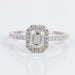 52 Bague solitaire diamant taille émeraude, or blanc & pavage diamants 58 Facettes DV0131-1