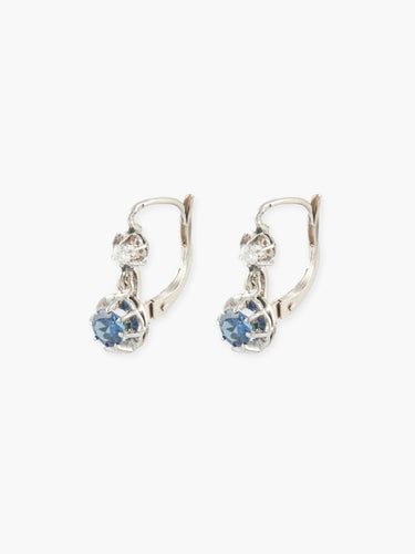 Boucles d'oreilles DORMEUSES OR BLANC, SAPHIR ET DIAMANTS 58 Facettes 120048
