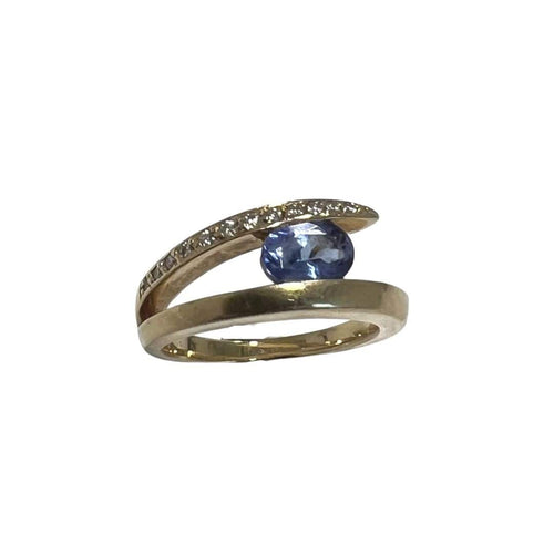 Bague Bague Or Jaune avec Pierre Bleue et Diamant 58 Facettes 20400000435