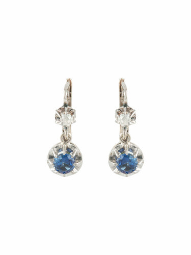 Boucles d'oreilles DORMEUSES OR BLANC, SAPHIR ET DIAMANTS 58 Facettes 120048