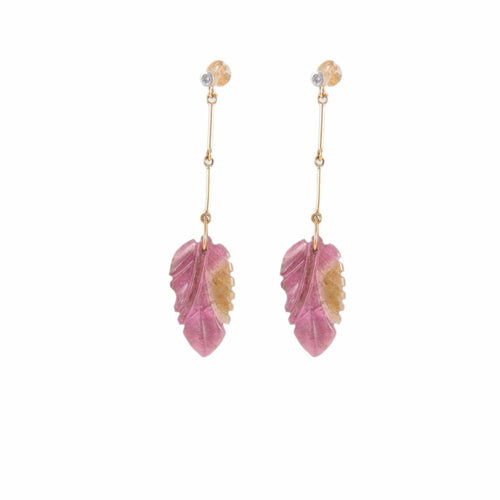 Boucles d'oreilles Pendants d'oreilles Feuille Tourmaline rose 58 Facettes 1