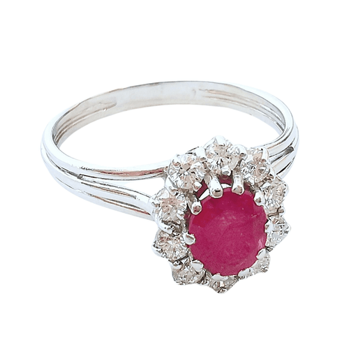 Bague 58 Bague Marguerite, en or blanc, rubis, diamants 58 Facettes AA 1557