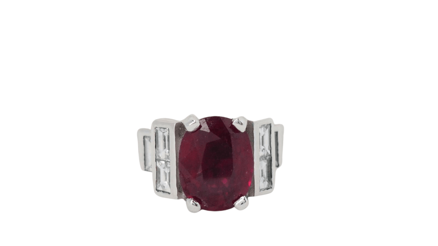 Bague 54 Bague or blanc rubis diamants 58 Facettes F4962