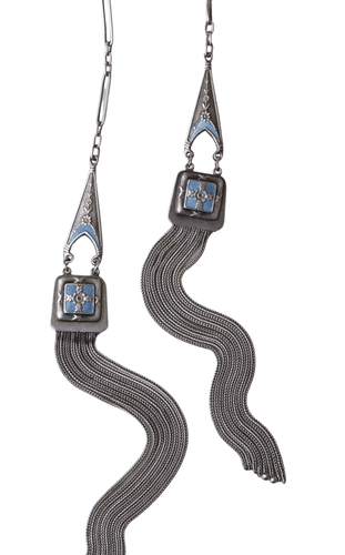 Collier Sautoir cravate argent et émail, Art Déco 58 Facettes