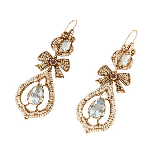 Boucles d'oreilles Boucles d'oreilles Girandoles Aigues-marines Perles 58 Facettes DV0077-2