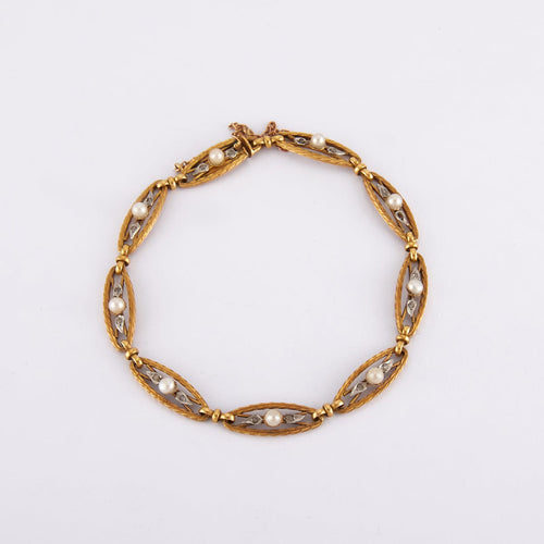 Bracelet Longueur : 18 cm / Jaune / Or 750 Bracelet Fin XIXème Or perles et diamants 58 Facettes 190158R