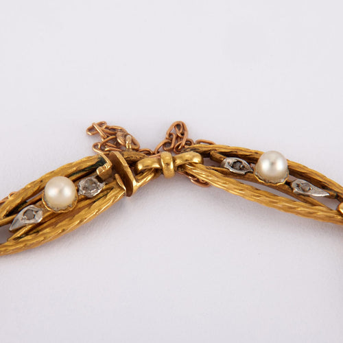 Bracelet Longueur : 18 cm / Jaune / Or 750 Bracelet Fin XIXème Or perles et diamants 58 Facettes 190158R